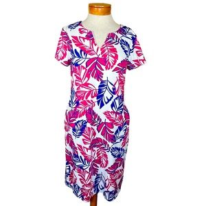 Sunsets & Sweet Tea Palm Leaf Print Stretch Jersey Casual MIDI Dress Med…